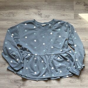 Dusty Blue Peplum Dot Sweatshirt